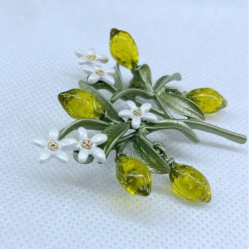 Vista 5 de Moda Elegancia Limón Broches Flor Hoja Fruta Naranja Flor Ramillete para Mujer Accesorios