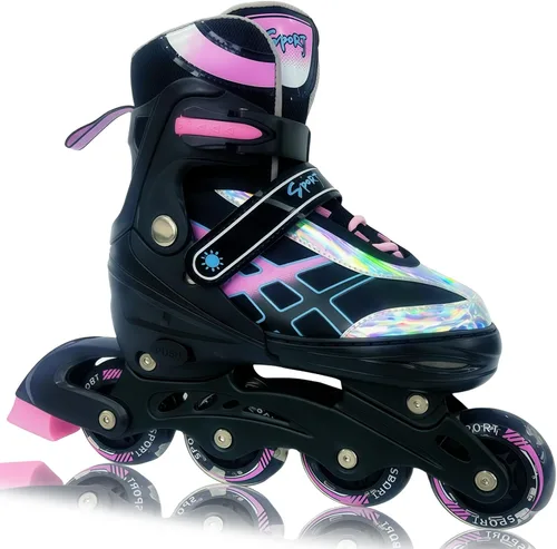 Vista 8 de Patines en línea ajustables para niños y adolescentes de 4 a 16 años, todas las 8 ruedas de patines en línea se iluminan, seguras y divertidas