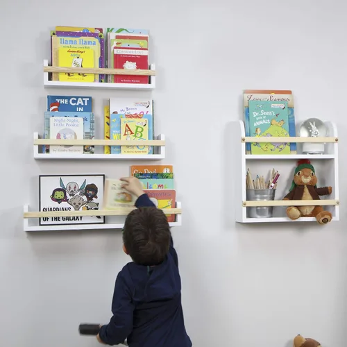 Vista 4 de Wallniture Utah - Estantería flotante para niños, para decoración de guardería, estantes de pared para libros, exhibidor de fotos de varios tamaños