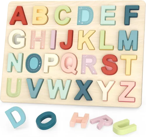 Vista 9 de Zeoddler Rompecabezas del alfabeto, rompecabezas de madera para niños pequeños, rompecabezas con forma de ABC para niños, actividades de aprendizaje