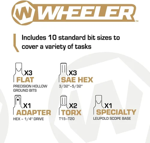 Vista 3 de Wheeler Llave dinamométrica manual de precisión para armas de fuego con medición de pulgadas/libras, brocas y estuche de almacenamiento para montaje