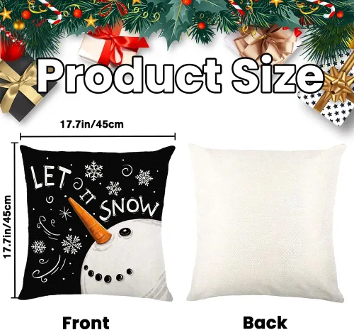 Vista 2 de Vellibring - Fundas de almohada de Navidad - 45.7 x 45.7 cm, diseño de copo de nieve, muñeco de nieve, árbol, decoraciones de Navidad, funda