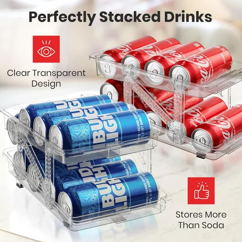 Vista 3 de Dispensador de Lata de Soda Expandible Para Refrigerador - Pack de 2 - Organizador Transparente de Latas de Soda Para Refrigerador, Cocina