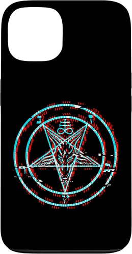 Vista 7 de Funda estética de terror para iPhone 14 Pro Max con pentagrama satánico Baphomet Vaporwave