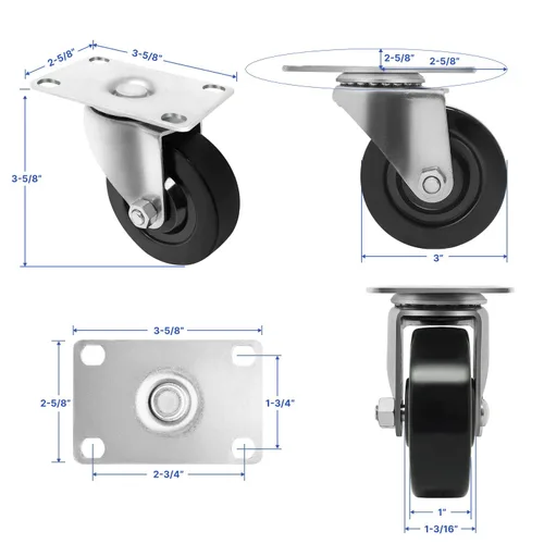 Vista 2 de Juego de 4 ruedas giratorias de 3 pulgadas, ruedas giratorias resistentes, ruedas de goma dura para muebles de camión de plataforma, carrito móvil