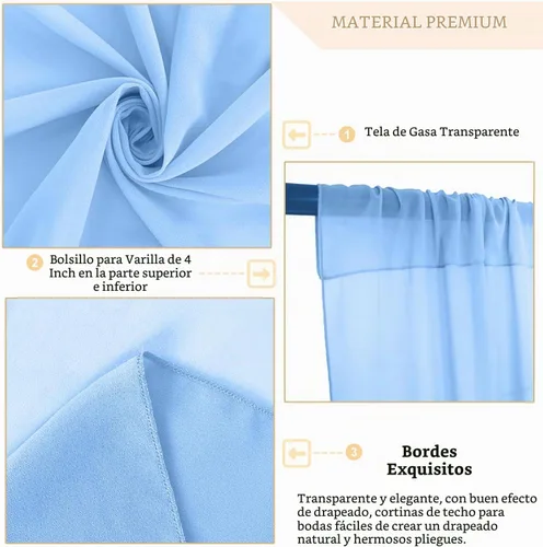 Vista 5 de MODFUNS Cortinas de boda para decoración de techo, cortinas de arco de boda azul bebé, 5 x 20 pies, 2 paneles de gasa transparente, cortina de tul
