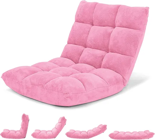 Vista 23 de Giantex Silla plegable de suelo con soporte para el respaldo, 14 posiciones ajustables, cama acolchada, sillón reclinable, sillas de video para Negro