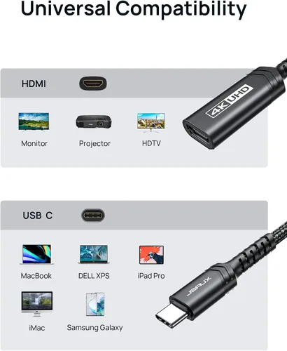 Vista 7 de JSAUX - Adaptador USB C a HDMI, adaptador 4K USB tipo C a HDMI hembra [para Thunderbolt 3] compatible con iPhone 15 Pro Max/15 Plus, MacBook