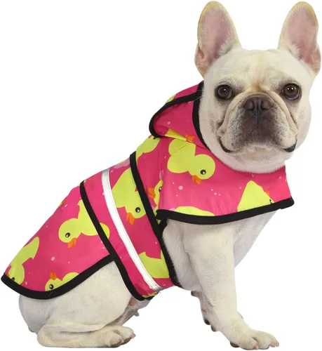 Vista 45 de HDE - Impermeable protector con capucha para perros y cachorros, tallas de la S a la XL (diseño de patos de goma, talla S)