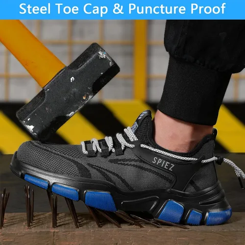 Vista 2 de SPIEZ Zapatos de seguridad unisex con punta de acero, tenis de trabajo a prueba de pinchazos para hombres y mujeres, cómodos zapatos de cojín
