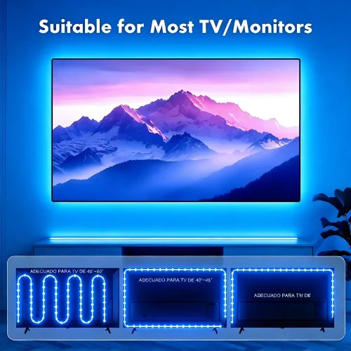 Vista 6 de Luces LED para TV, retroiluminación RGB de TV de 9.8 pies para televisores de 32 a 43 pulgadas, retroiluminación LED de TV con sincronización