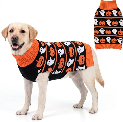 Vista 10 de KYEESE Suéter de Navidad para Perro, Suéter Cálido de Cuello de Tortuga para Perros Pequeños Macho y Hembra con Patrón de Copo de Nieve y Reno, Ropa