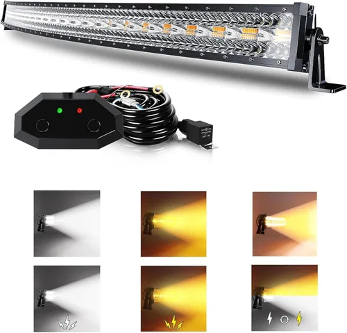 Vista 14 de ASLONG Barra de luz LED de 20 pulgadas y 126 W, parpadeo estroboscópico blanco/ámbar con seis modos, combo de luz de conducción todo terreno, 1