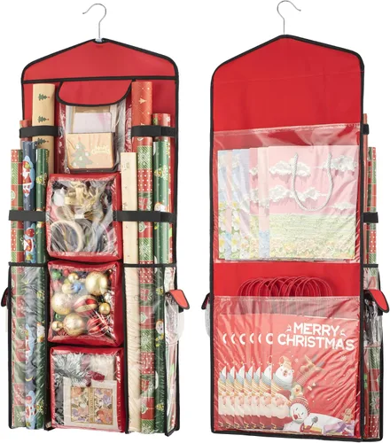 Vista 9 de EXLIFBAG Organizador de almacenamiento de papel de regalo, organizador de envoltorios de regalo con soporte de doble cara para colgar