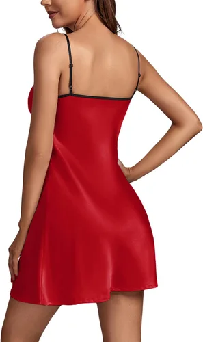 Vista 2 de LYANER Camisón de satén con cuello en V y tirantes delgados para mujer