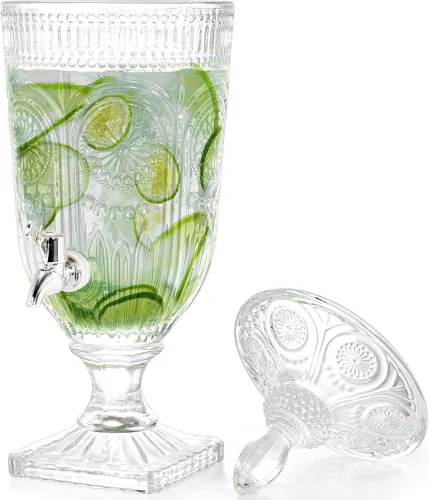 Vista 2 de Kingrol Dispensador de bebidas de 101 onzas/3 litros con tapas, dispensador de bebidas vintage para fiestas, bodas, picnic, boca ancha, grifo a