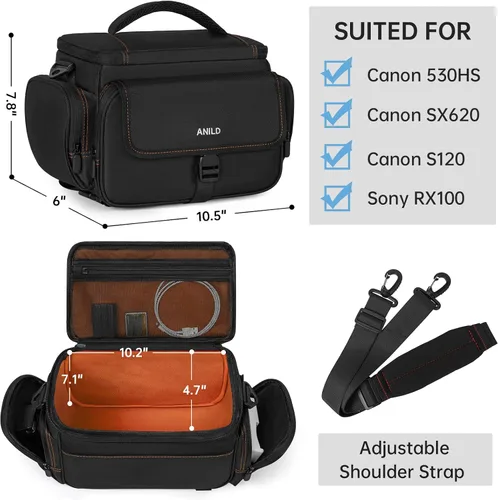 Vista 2 de ANILD DSLR - Bolsa cruzada para cámara fotográfica, resistente al agua, bolsa de mensajero para cámara fotográfica de viaje con soporte