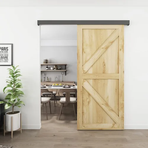 Vista 2 de JUBEST Kit de Herraje para Puerta de Granero de 6 Pies, Herraje de Caja de Aleación de Aluminio, Riel de Puerta Corredera de Baja Altura para Puerta