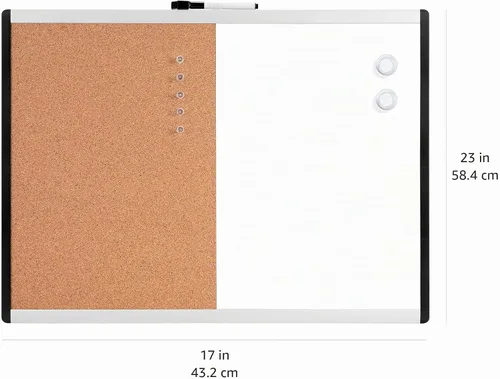 Vista 4 de Amazon Basics Combo de pizarra blanca magnética rectangular y tablero de corcho para el hogar, la oficina y el aula, marco de plástico/aluminio