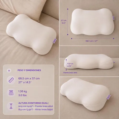 Vista 4 de Cloud - Almohada cervical ergonómica, espuma viscoelástica para Contorno de felpa suave para dormir de lado y de espalda, funda CleanWeave lavable