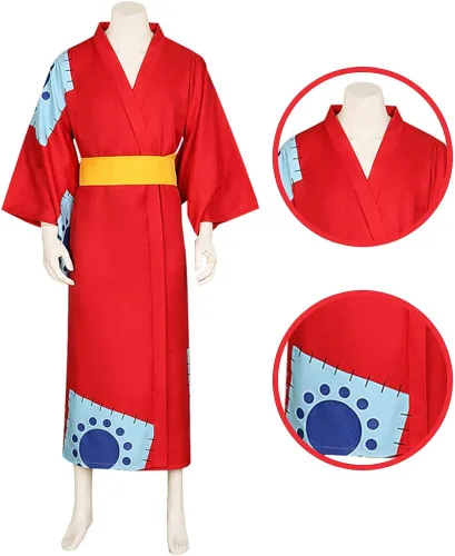 Vista 4 de Roronoa Zoro Luffy Kimono de una pieza para cosplay de anime de Wano Country Luxury Cape Robe Halloween