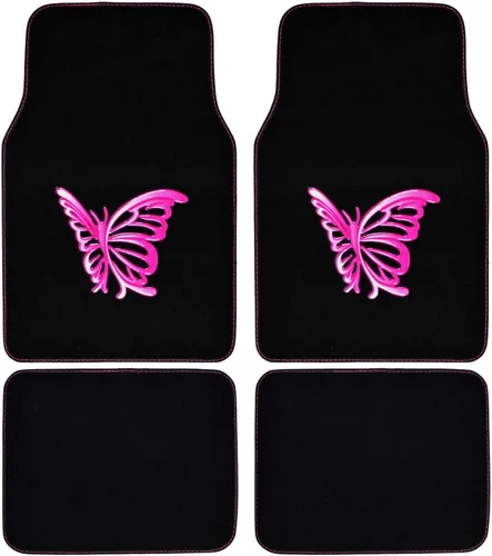 Vista 13 de BDK Alfombras con diseño floral de flores rosas para automóvil, camioneta, camión, SUV, juego completo de 4 piezas delanteras y traseras con Floral