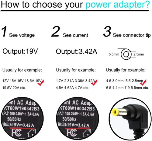 Vista 4 de Cargador adaptador de CA de 19V 3.42A 0.217x0.098 in compatible con PA-1650-66 ADP-65DW ADP-65HB BB ADP-65JH BB AD887320 EXA0703YH X550 X550C X550CA