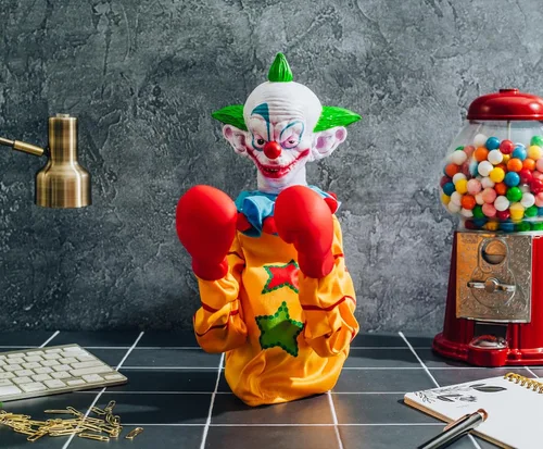 Vista 8 de Toynk Horror Reachers Killer Klowns from Outer Space Shorty - Marioneta de boxeo de 13 pulgadas, colección de películas de miedo retro de los años 80