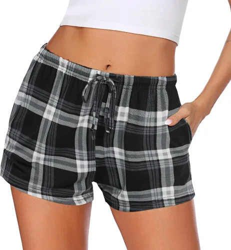 Vista 16 de Ekouaer - Pantalones cortos de pijama para mujer con bolsillos elásticos y tira elástica, para dormir, con cordón Negro