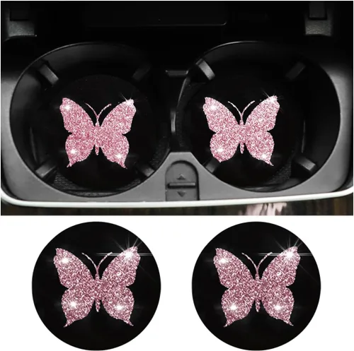 Vista 9 de BESULEN Posavasos de Mariposa para Automóvil, Paquete de 2 Posavasos Universales de 2.75 Pulgadas Antideslizantes para Portavasos, Alfombrilla