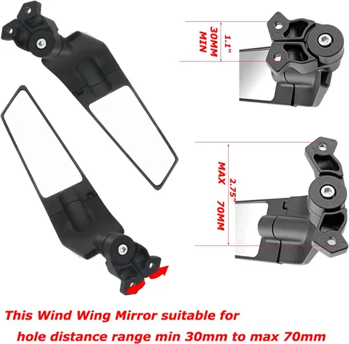 Vista 2 de Espejos de motocicleta ajustables de aluminio con aletas giratorias Stealth compatibles con Kawasaki Ninja 300 400 500 650 ZX6R Suzuki GSXR 600 750