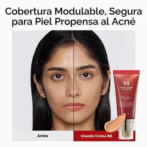 Vista 5 de MISSHA M Perfect Cover BB Cream No 31. Beige dorado - Medio/bronceado con subtono neutro SPF 42 PA +++ 1.69 fl oz - Hidratante teñido con SPF