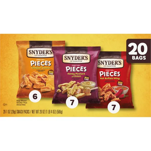 Vista 7 de Snyder's of Hanover, Trozos de pretzel miel mostaza y cebolla, 1 oz, 20