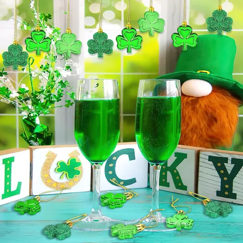 Vista 4 de JULMELON 36 Piezas Adornos de Tréboles del Día de San Patricio, Adornos de Mini Árbol, Decoración de Trébol Verde para Mesa de Comedor, Estante
