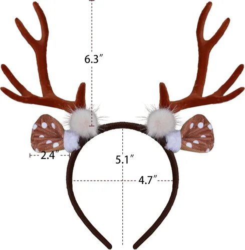 Vista 3 de Accesorios de disfraz de ciervo para mujer, diadema con orejas de cuerno, diadema de cuernos de cervatillo para Navidad, disfraz de Halloween