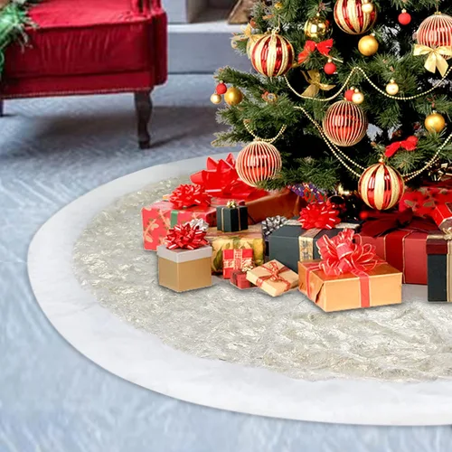 Vista 6 de SHENG HONG Falda de árbol de Navidad, faldas de árbol de Navidad de felpa de 72 pulgadas para Navidad, decoraciones de fiesta de vacaciones