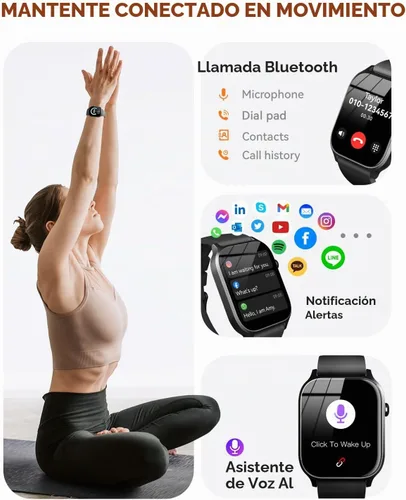Vista 2 de Reloj inteligente para hombres y mujeres, contador de pasos de sueño (negro, 1.81)