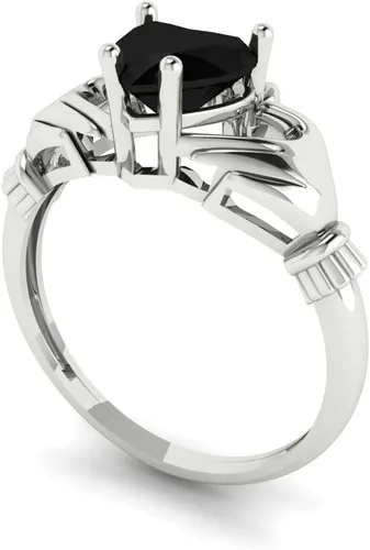 Vista 2 de 1.49ct Corazón Corte Irlandés Claddagh Claddagh Solitario Negro Onyx Propuesta Diseñador Boda Aniversario Anillo Nupcial 14k Oro Blanco