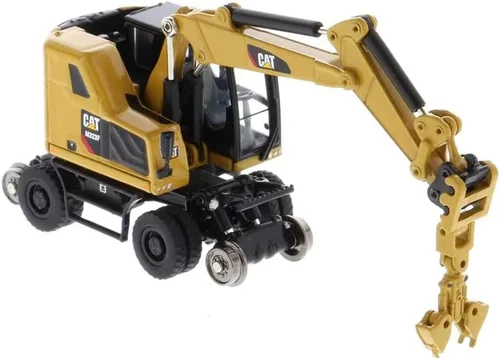 Vista 3 de Excavadora de ruedas para ferrocarril Caterpillar M323F 1:87 - Versión amarilla Cat - (HO) Modelo de la serie High Line por Diecast Masters - 85656