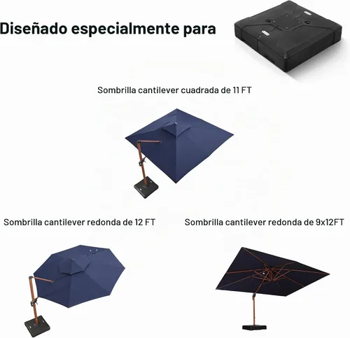 Vista 4 de PURPLE LEAF Base de sombrilla para patio PL210BD, base de sombrilla voladiza, 36.61 x 36.61 pulgadas