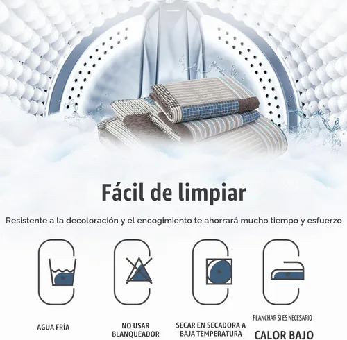 Vista 7 de Y-PLWOMEN Colchas 100% algodón tamaño Queen Farmhouse Plaid 3 piezas ropa de cama Azul y marrón