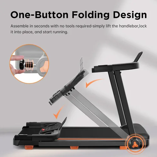 Vista 2 de YUEJIQI Treadmills for Home, 3.0HP Quiet Brushless Foldable Treadmill with Incline, Small Space Portable Running Walking Machine, 300 Lbs Capacity