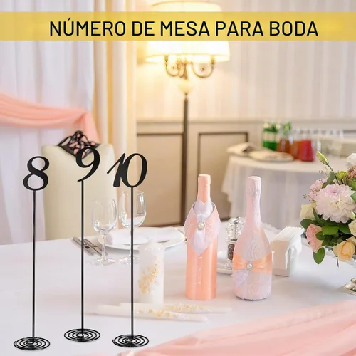 Vista 3 de Therwen 20 piezas Números de mesa de metal 1-20 Números de mesa para recepción de boda Figura de escritorio de acero inoxidable de 30 cm con base