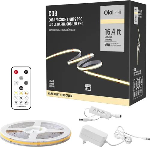 Vista 12 de Tira de luz LED COB de 16.4 pies con control remoto, 6500K Ra93+ regulable luz diurna brillante blanca tira de luz LED COB tira de luz blanca