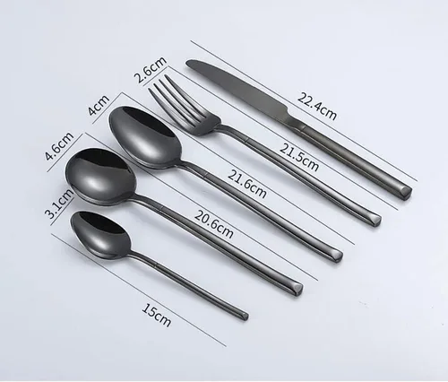 Vista 6 de Juego de cubiertos negros de 60 piezas para 12, juego de cubiertos de acero inoxidable de alta calidad, juego de cubiertos pulidos con espejo, juego
