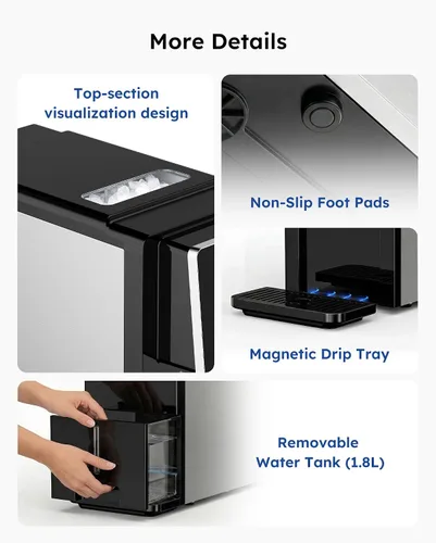 Vista 8 de Nugget Ice Maker Encimera One-Touch Auto Drop Slim 40lbs/24h