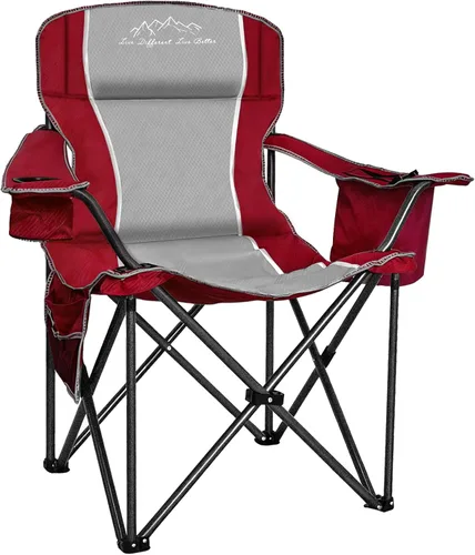 Vista 8 de Silla de Camping Plegable Portátil para Exteriores de Servicio Pesado Sillas Acolchadas Silla de Jardín con Portavasos, Bolsillo de Almacenamiento