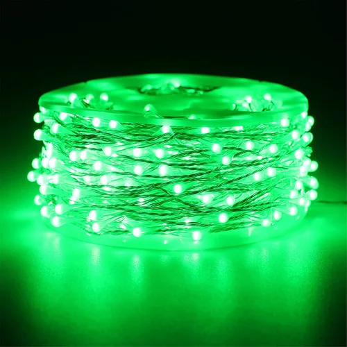 Vista 2 de RUICHEN Guirnalda de luces LED de alambre plateado con carrete de 99 pies, 300 luces LED de 99 pies, color verde