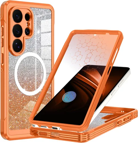 Vista 45 de Funda para Galaxy A16 5G, compatible con MagSafe, funda magnética con purpurina integrada con protector de pantalla de vidrio templado 9H, funda