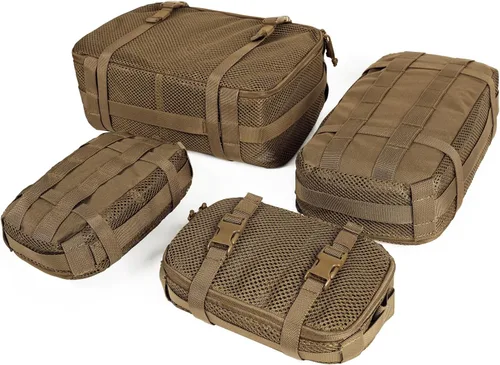 Vista 31 de Juego de 4 cubos de embalaje tácticos, bolsa de almacenamiento de malla compresible, organizador portátil Edc Molle.